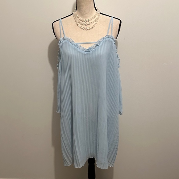 Dex Pleated Mini Light Blue Women's Dress Large Coquette Feminine - Picture 2 of 11